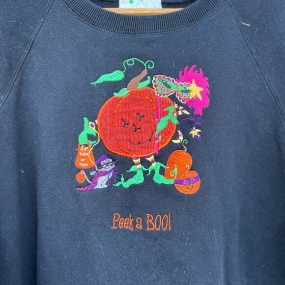 Quacker Factory Halloween "PEEK A BOO!" Fleece Tunic Sweatshirt Medium - Picture 2 of 3